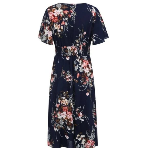 Women's Maxi Dress Plus Size XXL Flutter Sleeve Floral Print Smocked Romantic - Picture 5 of 6